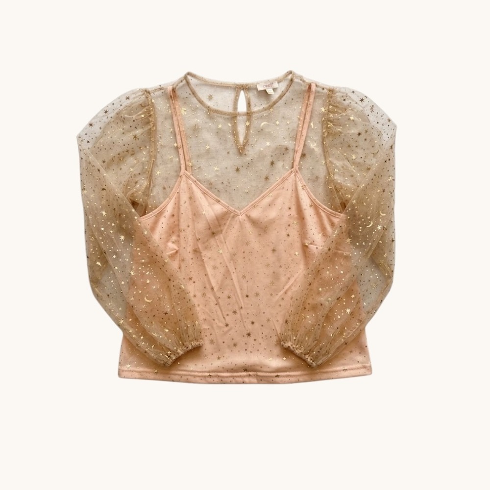 Celestial Mesh Puff Sleeve Top Plus Size 2X Whimsy